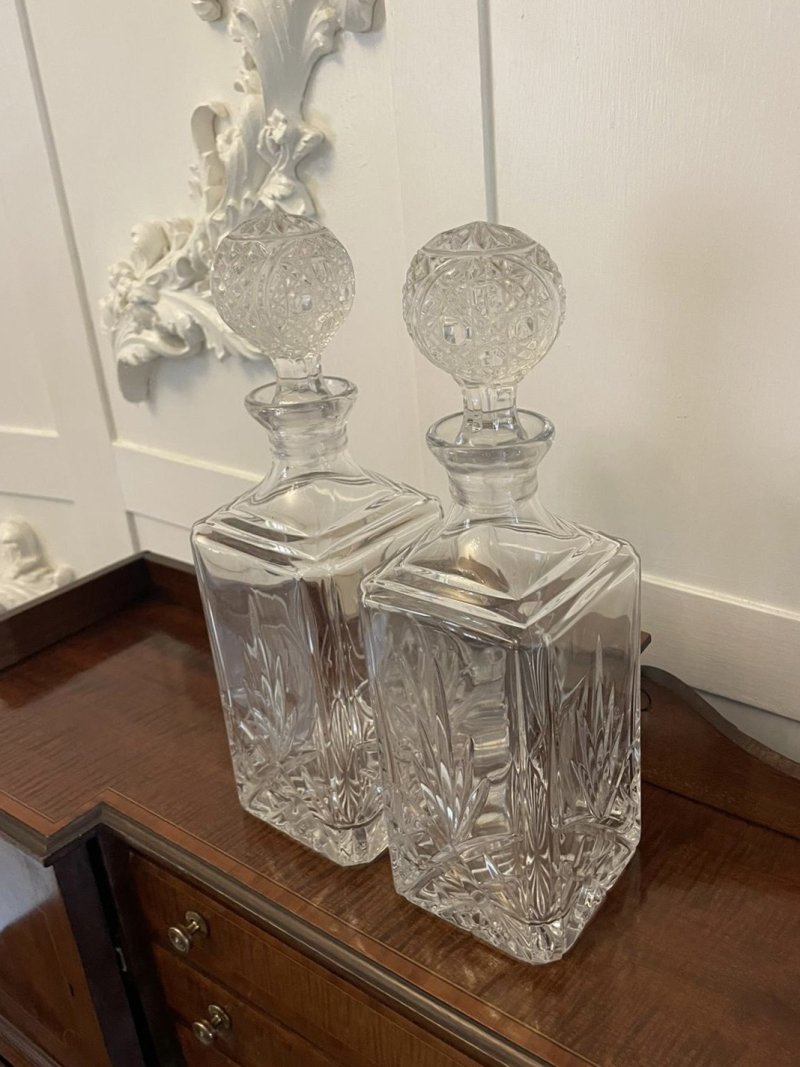 Pair of Antique Edwardian Quality Cut Glass Decanters - Image 6